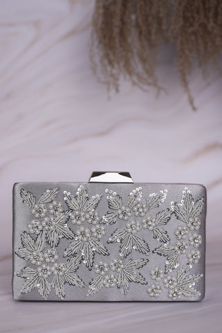 Grey Embroidered Sequin Clutch