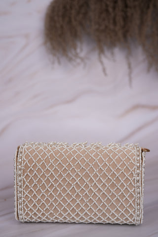 Bead Embroidery Beige Clutch