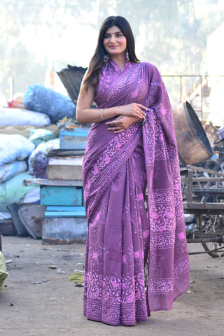 Purple Geometric Pattern Saree