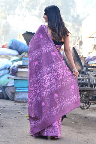 Purple Geometric Pattern Saree