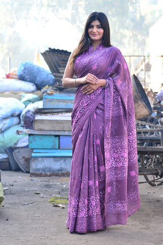 Purple Geometric Pattern Saree