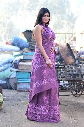 Purple Geometric Pattern Saree