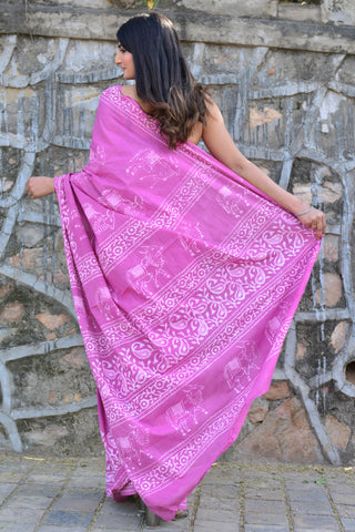 Pink Floral Printed Cotton Saree