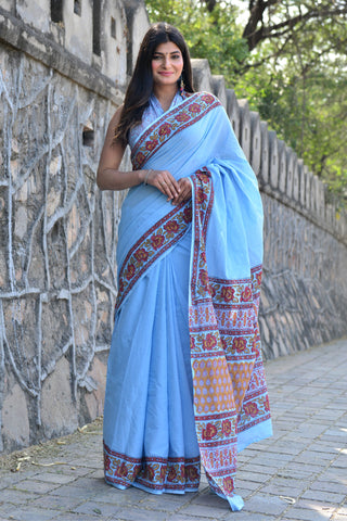 Marine Blue Cotton Saree