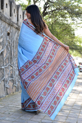 Marine Blue Cotton Saree