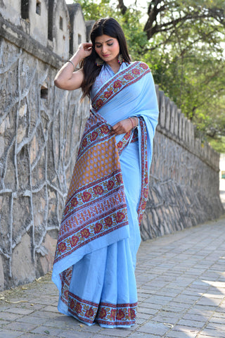 Marine Blue Cotton Saree