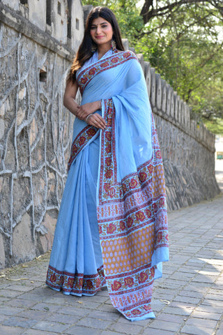 Marine Blue Cotton Saree