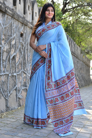 Marine Blue Cotton Saree