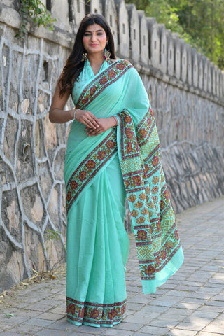 Sea Green Floral Saree