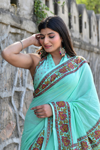 Sea Green Floral Saree