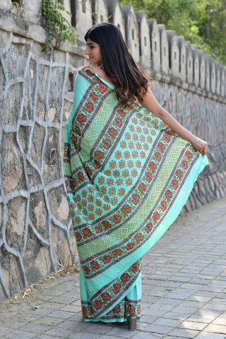 Sea Green Floral Saree