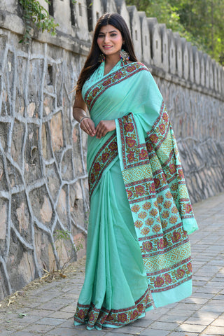 Sea Green Floral Saree