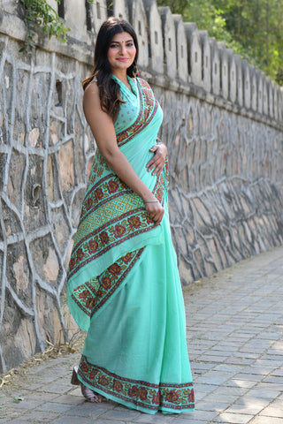 Sea Green Floral Saree