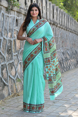 Sea Green Floral Saree