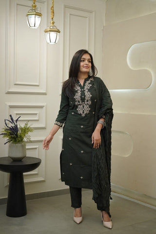 Embroidered Cotton Suit Set with Dupatta