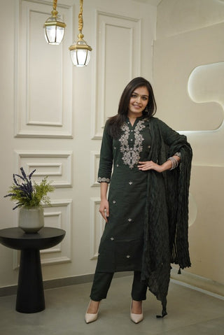 Embroidered Cotton Suit Set with Dupatta