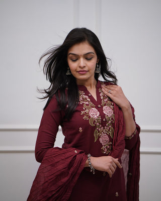 Embroidered Cotton Suit Set with Dupatta