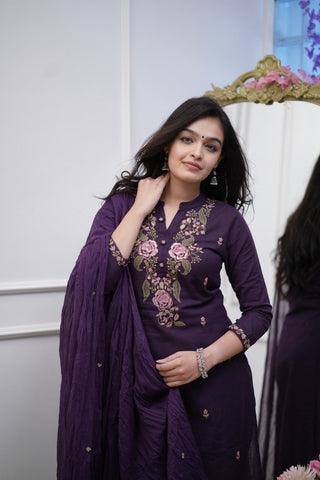 Embroidered Cotton Suit Set with Dupatta