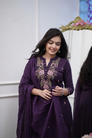 Embroidered Cotton Suit Set with Dupatta