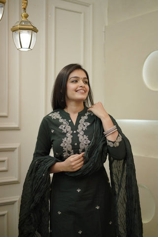 Embroidered Cotton Suit Set with Dupatta