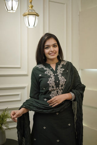 Embroidered Cotton Suit Set with Dupatta