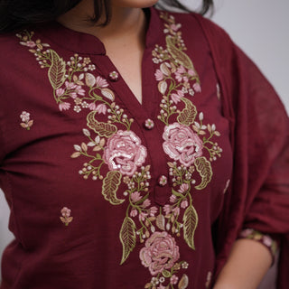 Embroidered Cotton Suit Set with Dupatta