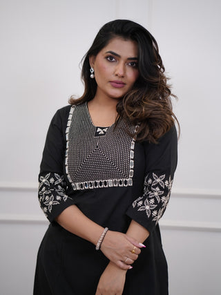 Embroidered Cotton Kurta and Pant Set
