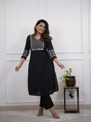 Embroidered Cotton Kurta and Pant Set