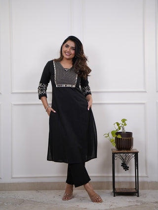 Embroidered Cotton Kurta and Pant Set