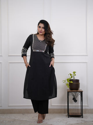 Embroidered Cotton Kurta and Pant Set