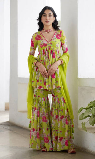 Neon Floral Sharara Se