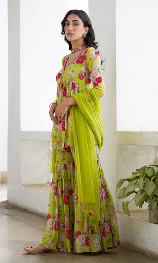 Neon Floral Sharara Se