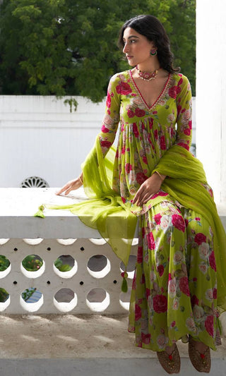 Neon Floral Sharara Se