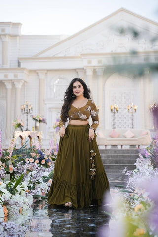 OLIVE GREEN  LEHENGA