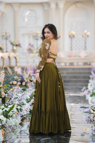 OLIVE GREEN  LEHENGA