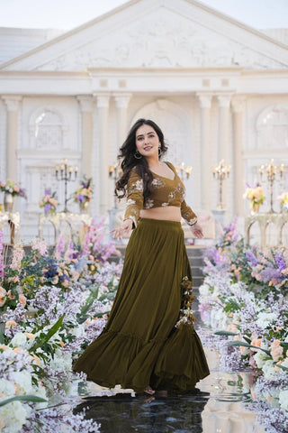 OLIVE GREEN  LEHENGA