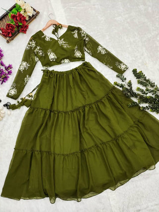 OLIVE GREEN  LEHENGA