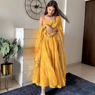 YELLOW SILK ANARKALI