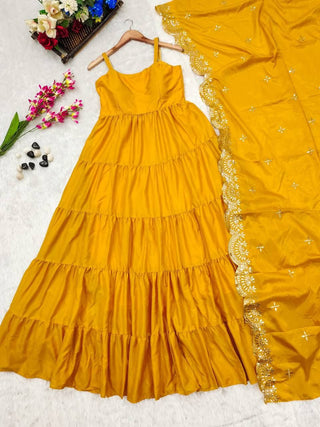 YELLOW SILK ANARKALI