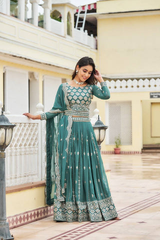 Teal Embroidered Lehenga Choli