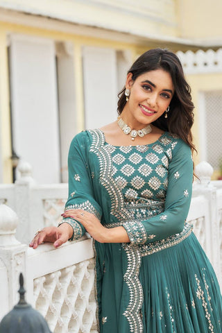 Teal Embroidered Lehenga Choli