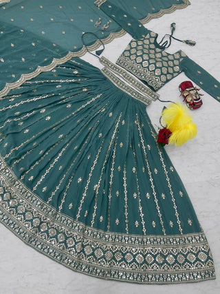 Teal Embroidered Lehenga Choli