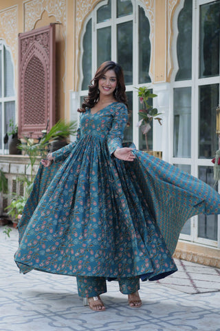 Teal Blossom Kurta Set