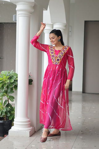 Faux Georgette with Leheriya Print & Kutchi Patchwork
