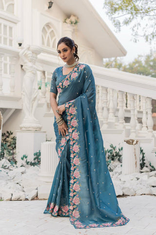 Floral Drape Pure crush Silk Saree