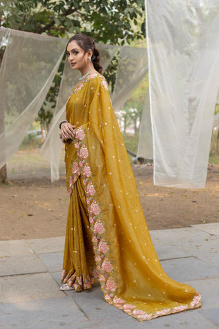 Floral Drape Pure crush Silk Saree