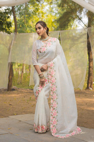 Floral Drape Pure crush Silk Saree