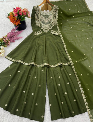 Designer French Crepe Silk Top-Bottom and Dupatta Set