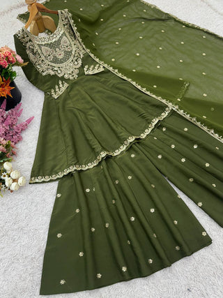 Designer French Crepe Silk Top-Bottom and Dupatta Set