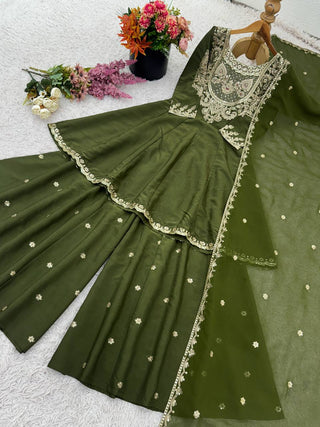 Designer French Crepe Silk Top-Bottom and Dupatta Set